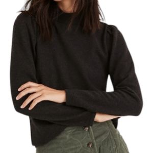 Madewell ReSourced Mockneck Puff Sleeve Knit Top Cracked Black Pepper Sz M
